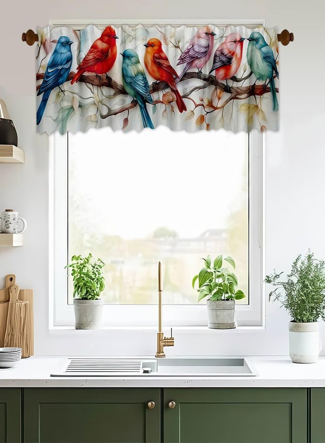 DOTOOMA 54x18 Inches Colorful Birds Window Treatment Valance Retro Cute Kitchen Blackout Drapes Bathroom Bedroom Living Room Polyester Fabric Curtains Decorations Supplies - Image 1